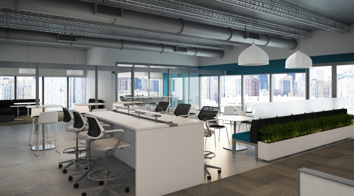photo realistic rendering of open workstations